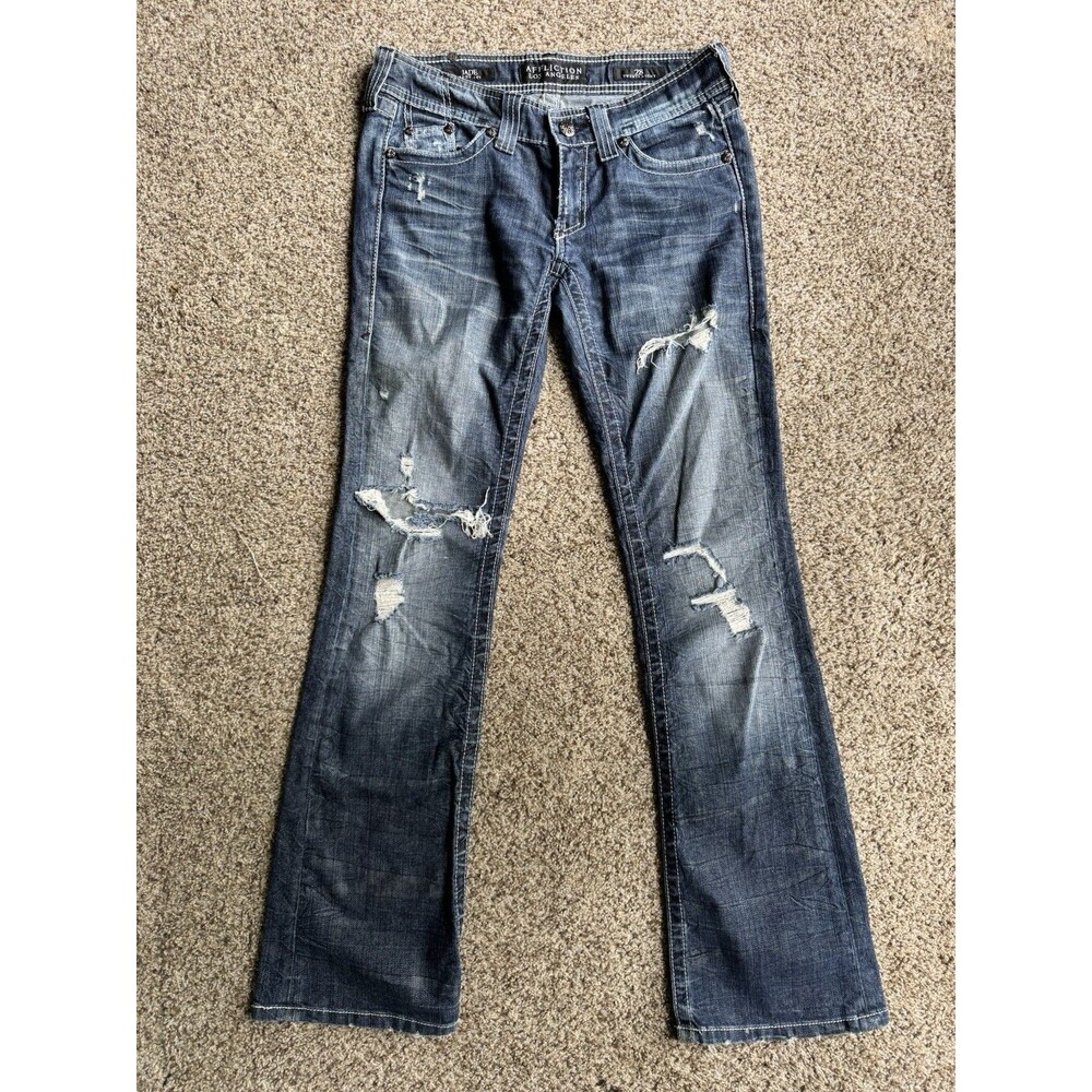 Affliction Jade Boot Cut Jeans Womens 28 Distressed Embroidered Wing Pocket Y2K